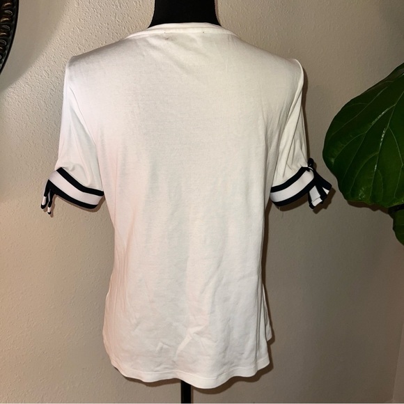 Tommy Hilfiger Women’s 100% White Cotton Navy Blue Tie Accent at Each Sleeve L - Picture 3 of 16